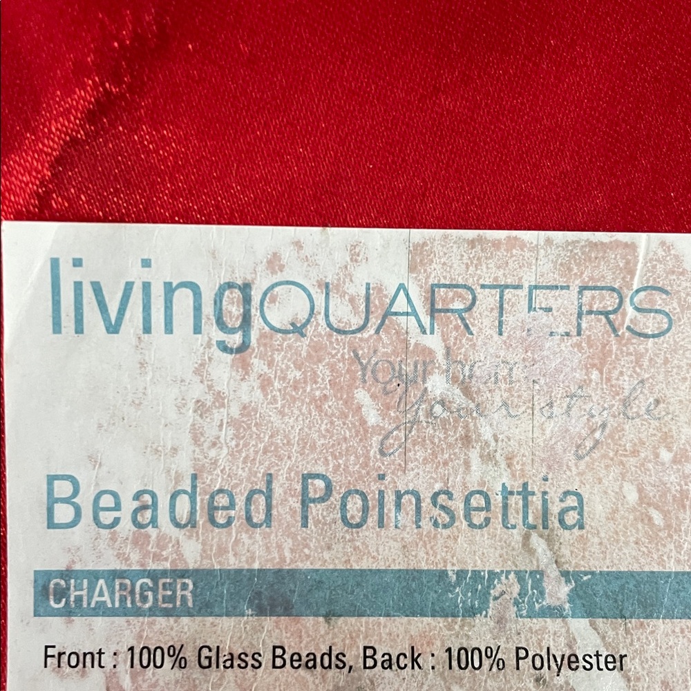 Living Quarters Glass Beaded Red Poinsettia Centerpiece Charger Placemat 15" - Picture 7 of 10